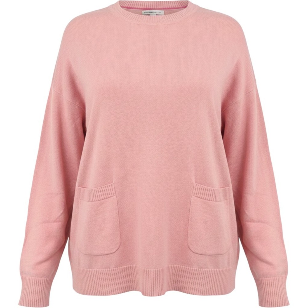 Isaac Mizrahi Live Sweater Women L Pink Pocket Crew Neck Relaxed Knit Balletcore
